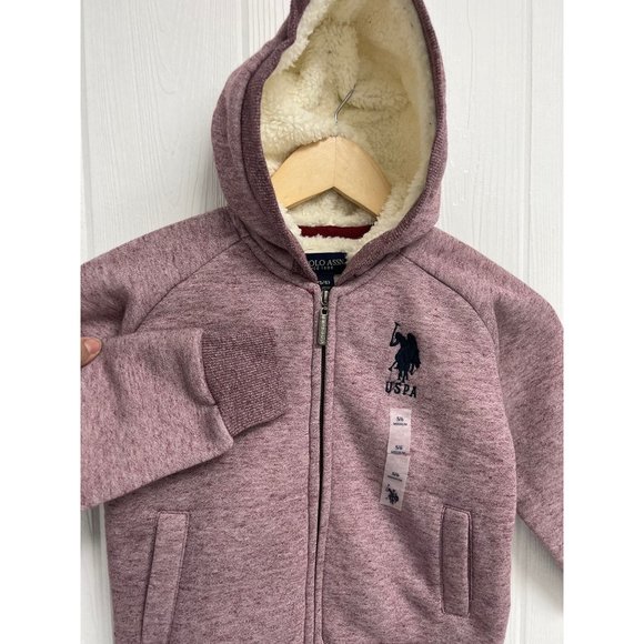 U.S Polo Assn. Kids Long Sleeve Red Hooded Sherpa Lined Zip Up Sweatshirt Size M - Picture 1 of 12